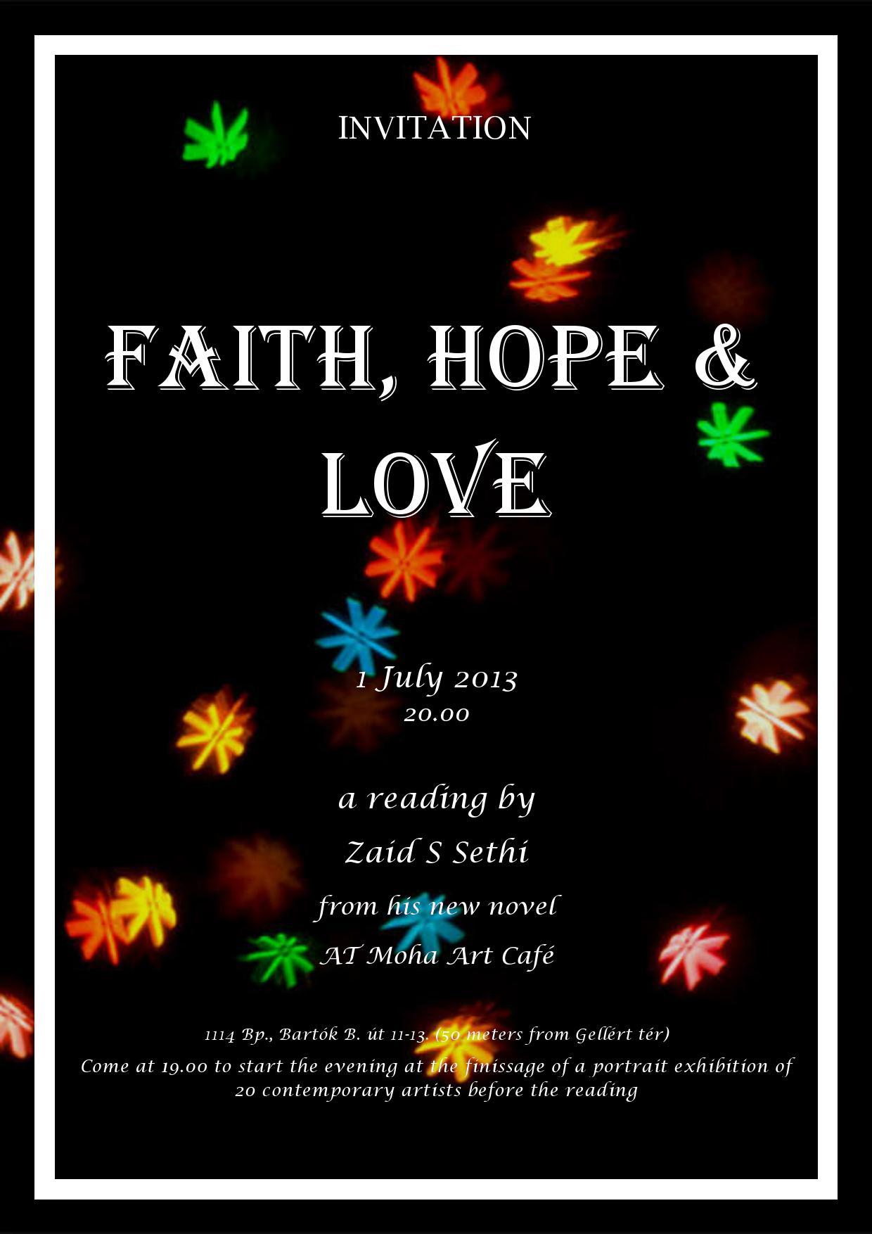 Invitation: 'Faith, Hope & Love' Book Reading, Moha Café Budapest, 1 July
