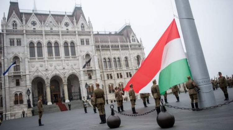 Flag Set To Half-Mast On Hungarian Parliament Square