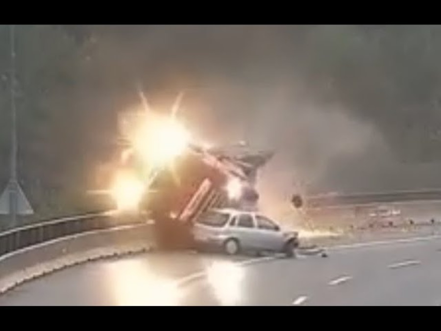 Video: Hungarian Truck Tumbles Off The Highway
