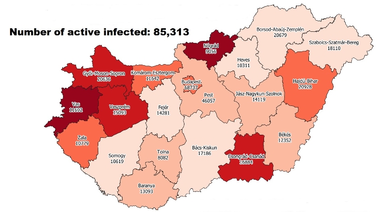 Covid Update:  85,313 Active Cases, 93 New Deaths In Hungary