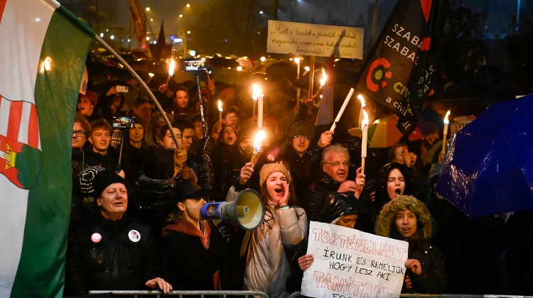 Demonstration for Education Held in Front of Public Media Headquarters in Budapest
