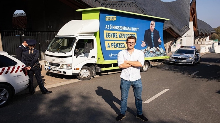 Poster Van Parked Outside Orbán’s House by Opposition Party