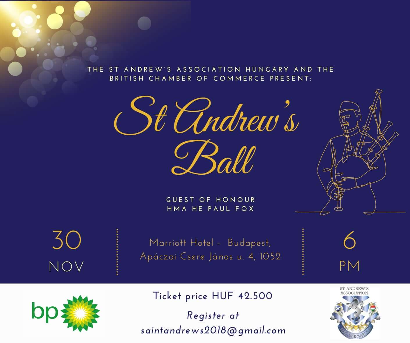 Invitation: St. Andrews Ball, Marriott Hotel Budapest, 30 November