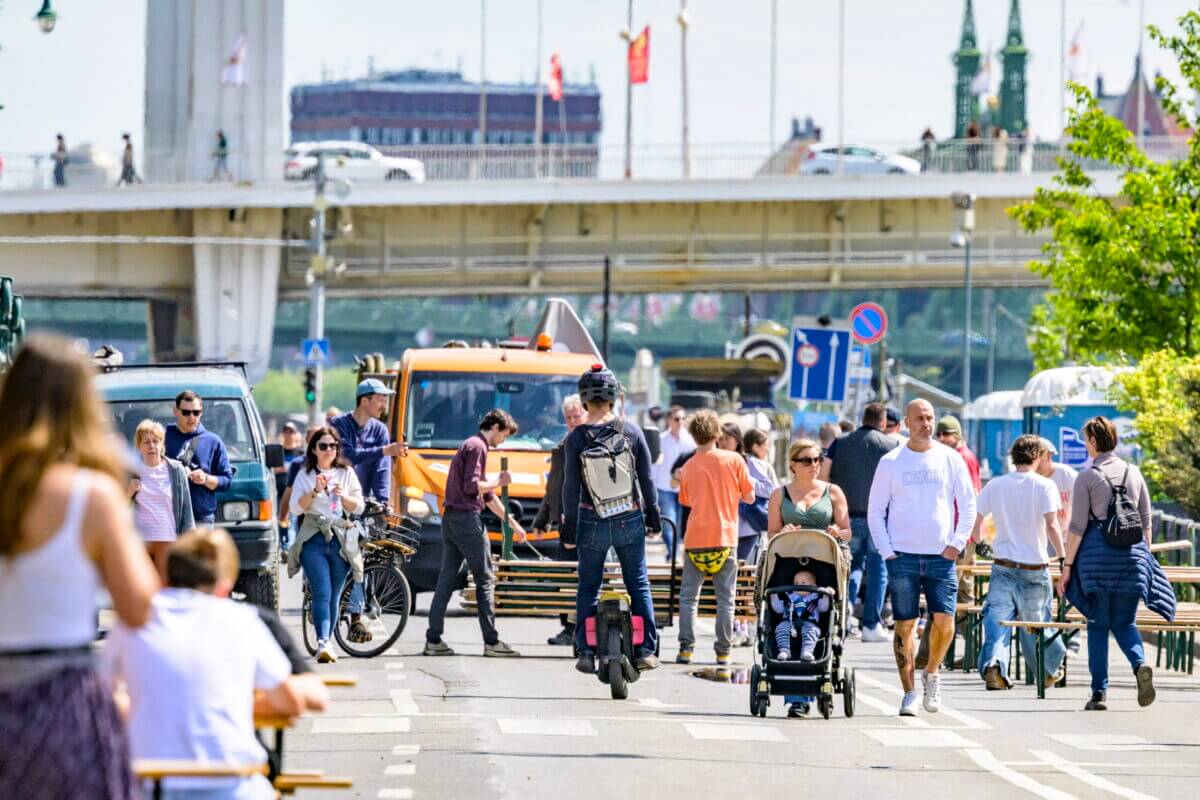 Climate Weekend Ahead on Danube Promenade in Budapest