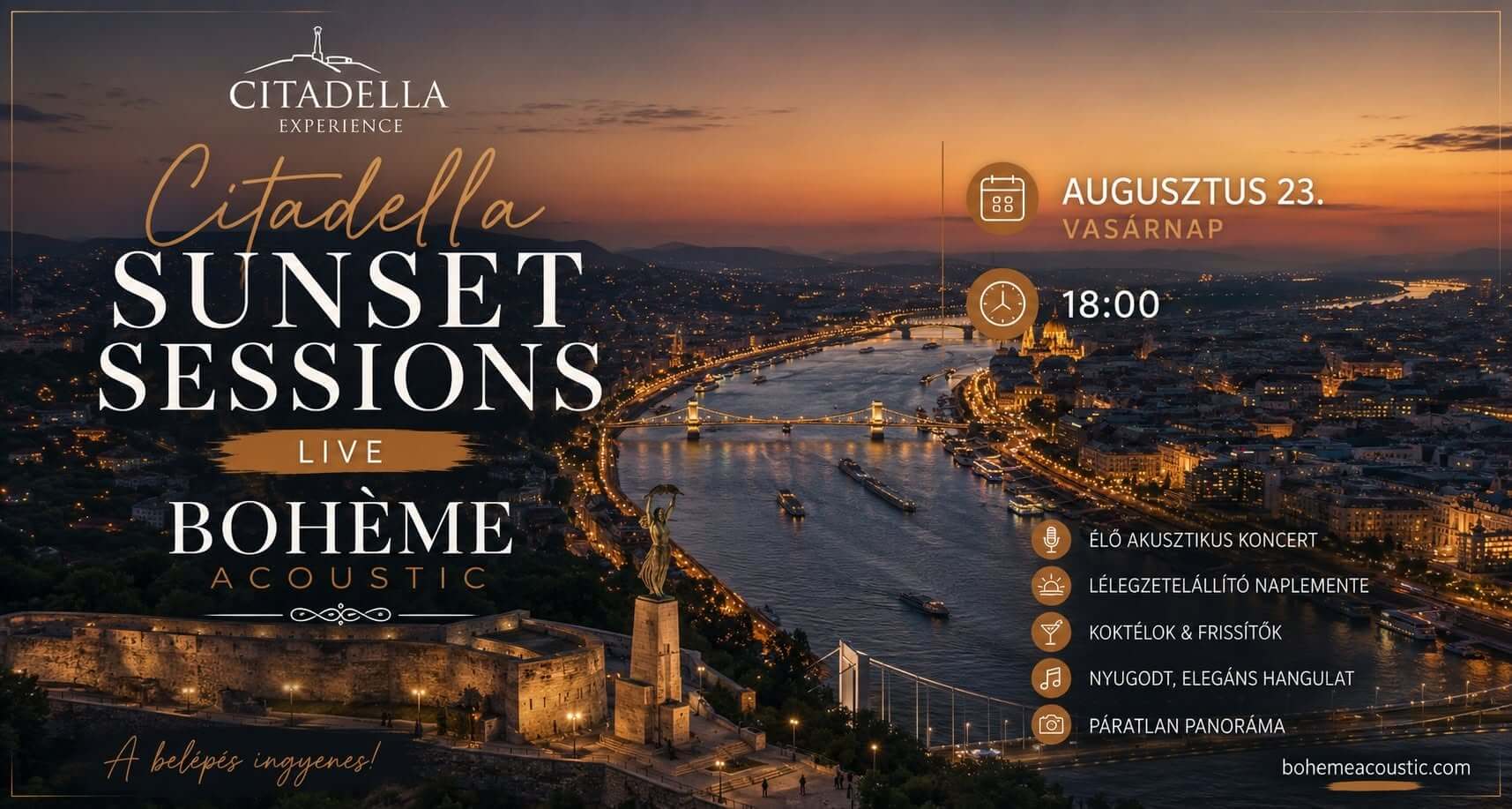 Free Event: Citadella Sunset Session with Bohéme Acoustic, 23 August