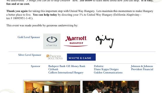 United Way Charity Gala Dinner, Marriott Hotel Budapest, 21 April 2009