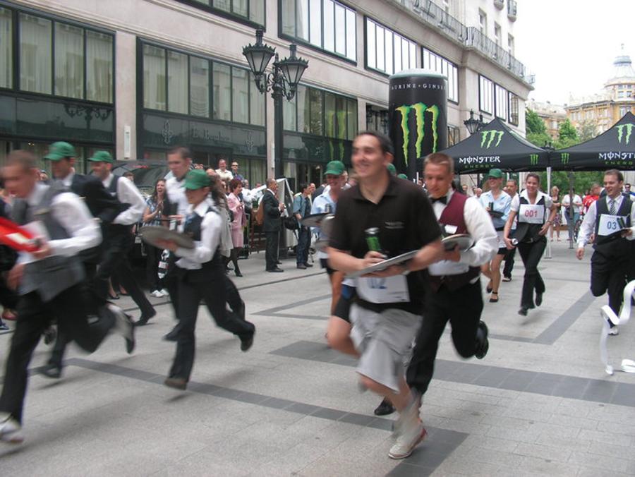 Fund Raising Waiter Race In The Heart Of Budapest