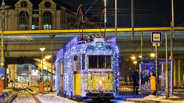 Christmas Mood On The BKV  Trams In Budapest