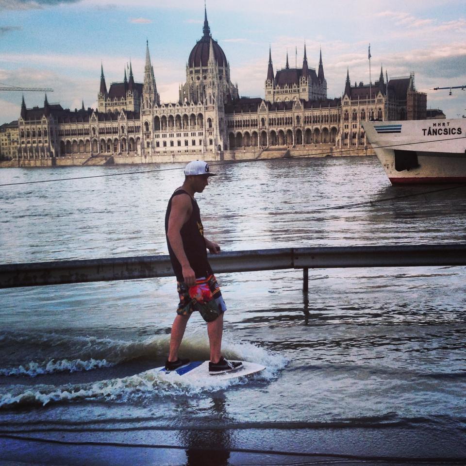 Flood Surfing In Budapest, Actually Skimboarding...