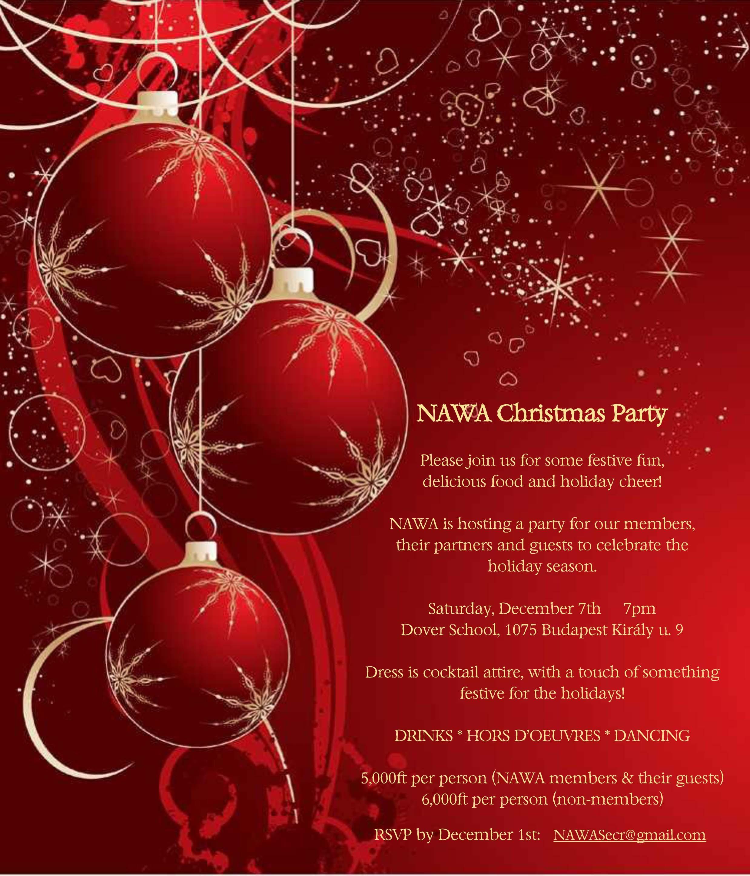 Invitation: NAWA Christmas Party, Budapest, 7 December