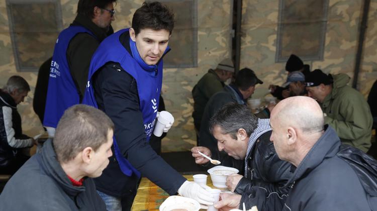 Hungarian Football Players Distribute Hot Meals