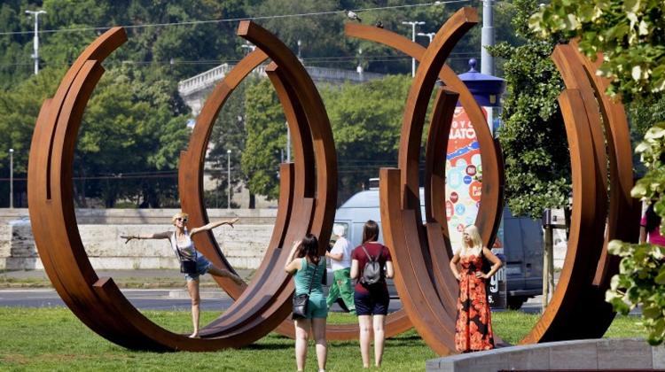 French Artist Bernar Venet Unveils Sculpture In Budapest