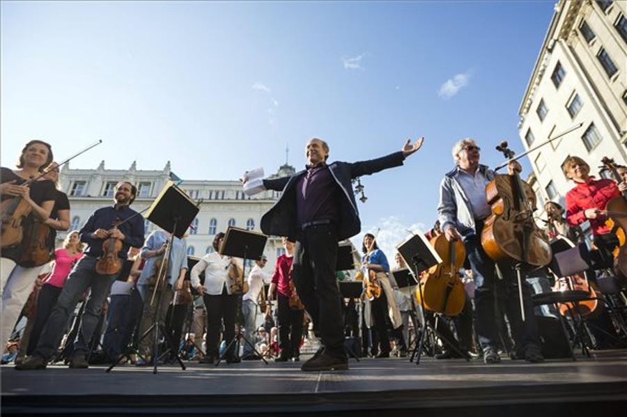 Budapest Festival Orchestra Stages Musical Demonstration In Downtown Budapest