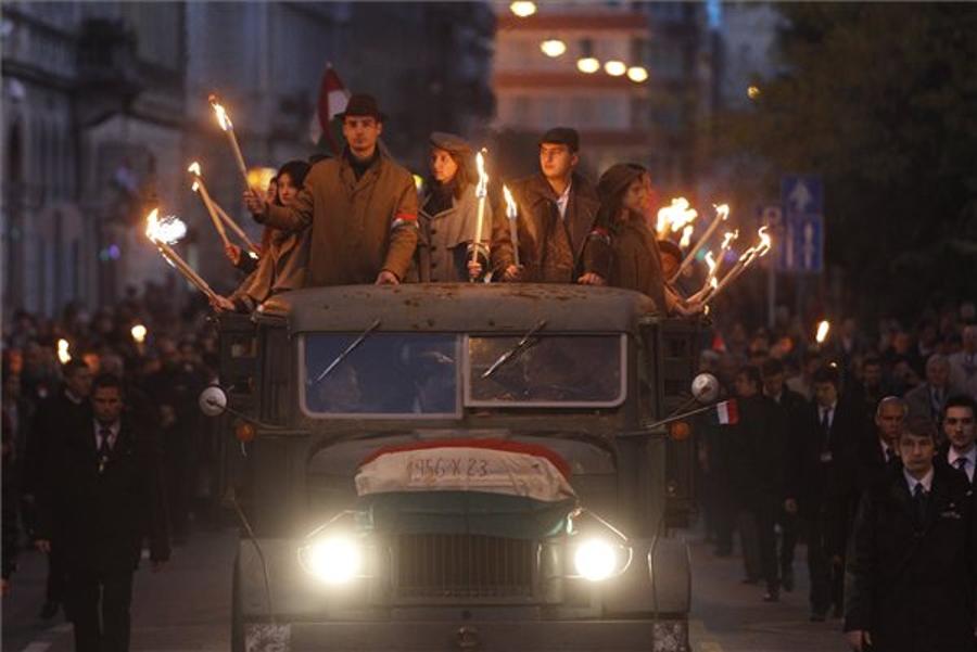Torchlight March Held In Budapest To Commemorate Eve Of Revolution