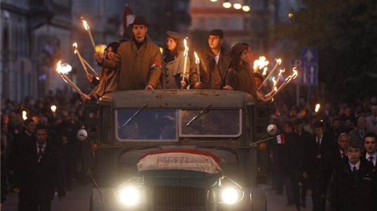 Torchlight March Held In Budapest To Commemorate Eve Of Revolution