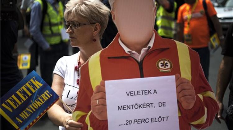 Ambulance Workers Protest For Higher Wages In Budapest
