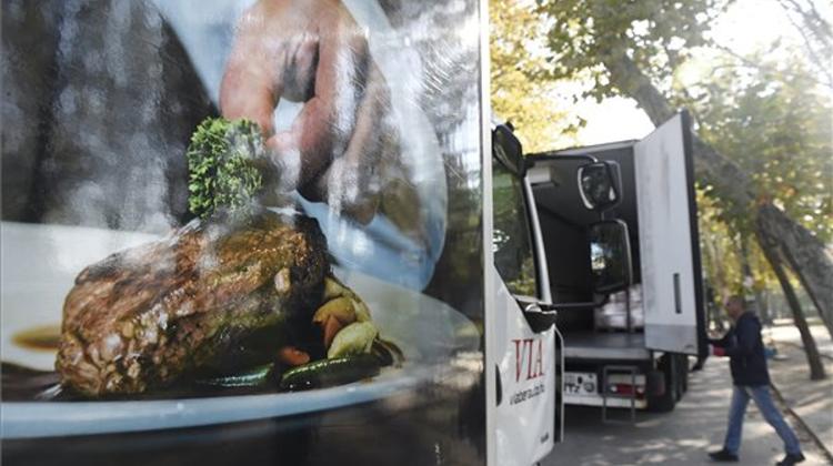 Trucks Carrying Food Aid Mark UN World Food Day In Budapest