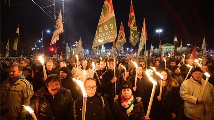 Jobbik Stages Demonstration At Fidesz Headquarters